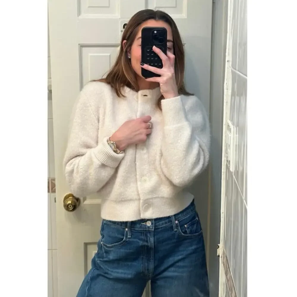SANDRO OFF-WHITE Knit Alpaca Wool Blend Creamy Button Knot Cardigan size 0 - Picture 1 of 16